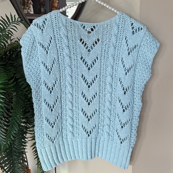 Vintage Vivanti Signature Light Blue Knit Sweater Top 100% Cotton 80s Scoop Neck - Picture 7 of 15